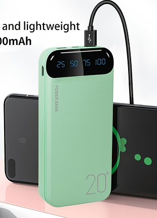 Повербанк 20000 mah, 5v/2a, 2 usb, type-c/micro usb
