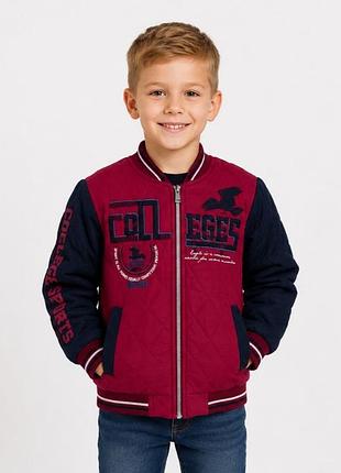 Стильная стеганая куртка бомбер в колледж-стиле college sports для мальчика 6-7 лет