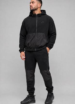 Чоловічий зимовий спортивний костюм nike polar fleece чорний теплий флісовий зіпка з капюшоном + штани,полар фліс