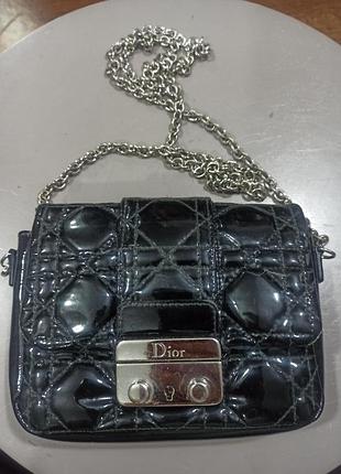 Сумка черная стёганая lady dior mini