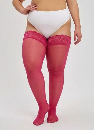 Панчохи з мереживом великого розміру малинові one size