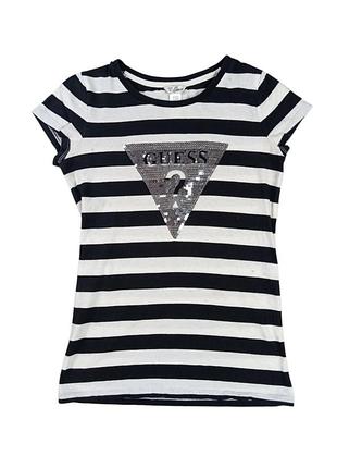 Футболка для девочки черно белая в полоску guess, размер 146/152, 11-12 лет