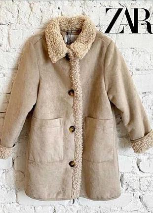 Zara пальто-дубленка под мех овчину