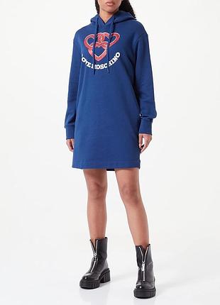 Бавовняна синя сукня худі love moschino нова з бірками uk10 it42 eur36 хлопковое платье худи оригинал новое