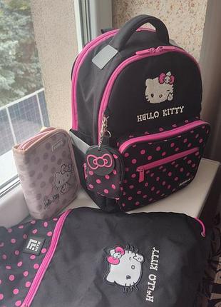 Шкільний рюкзак 3 в 1, сумка для перезувного, пенал для дівчинки kite hello kitty 1-4 клас початкова школа чорний рожевий