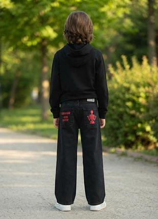 Черные подростковые широкие джинсы багги genç star, унисекс, туречки, 10 - 11 - 12 лет