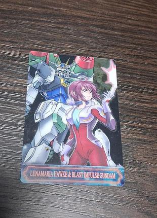 Колекційна картка lunamaria hawke & blast impulse gundam з серії gundam heroines wafer (випущеною компанією morinaga у 2006 році).