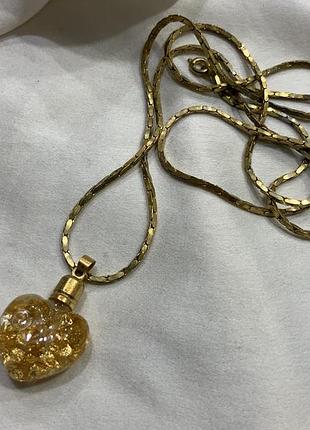 💖⚜️ 💛 вінтаж об'ємне скляне серце з пластівцями золота на ланцюгу / floating gold flake heart ⚜️💖
