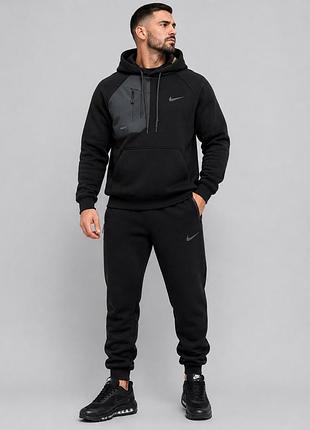 Чоловічий зимовий спортивний костюм nike худі чорний теплий тринитка на флісі ,товстий теплий трикотаж