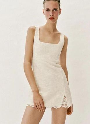 Елегантна текстурна сукня zara з розрізом (молочна / беж) ✨