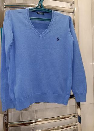 Голубое поло ralph lauren m с длинным рукавом
