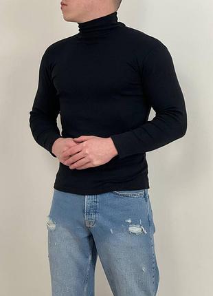 Чорний базовий гольф, стрейчевий, однотонний, теплий, легкий, на флісі