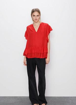 Червоний топ з рюшами від zara