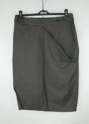 Юбка шерсть лен sarah pacini wool linen blend gray asymmerical skirt