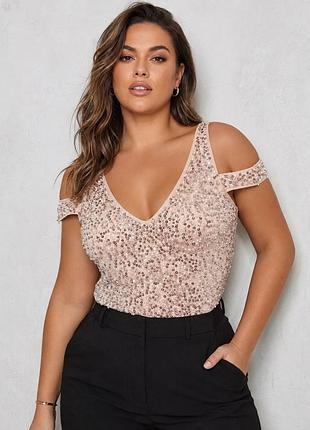 ✨ пудровий боді boohoo в пайєтки | plus size xl ✨