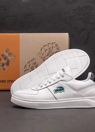Мужские кожаные кроссовки lacoste basshot white белые