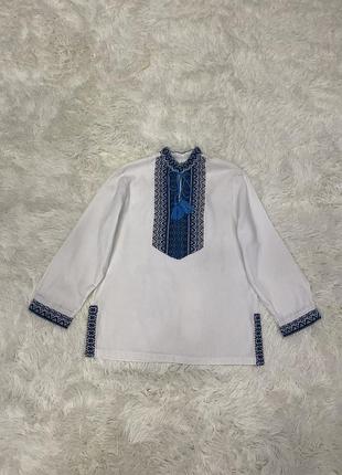 Дитяча/підліткова вишиванка біла з синім орнаментом 🤍💙