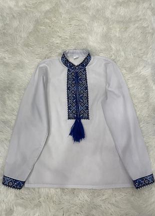Дитяча вишиванка біла з синьою вишивкою 7-9р.🤍💙