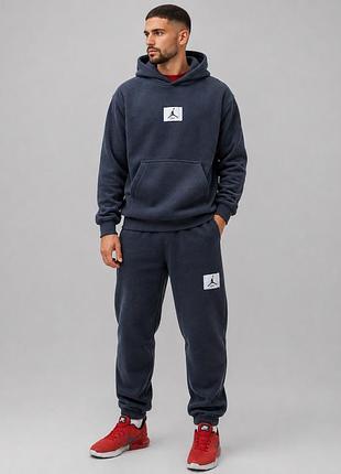 Чоловічий зимовий спортивний костюм jordan flight polar fleece теплий флісовий худі + штани,фоме/джинс