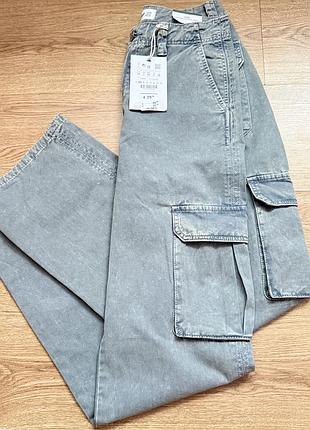 Джинси карго pull&bear baggy, сірі, розмір xs,