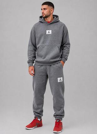 Чоловічий зимовий спортивний костюм jordan flight polar fleece теплий флісовий худі + штани сірий