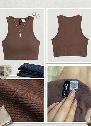 Шоколадний базовий кроп-топ у рубчик від h&m (divided)