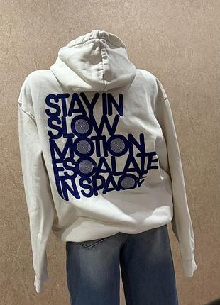 Світле оверсайз худі h&m з принтом «stay in slow motion»