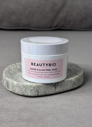 Отшелушивающие и осветляющие пилинг-педы beautybio swipe &amp; glow peel pads with aha, bha, pha + niacinamide 50 шт