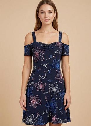 Брендовое трикотажное хлопковое платье "dorothy perkins" с цветочным принтом. размер uk12/eur40.