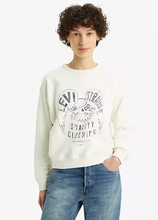 Свитшот levi's graphic signature crewneck sweatshirt в кремовом цвете, размер m