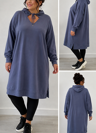 Сукня туніка oversize plus size з капюшоном