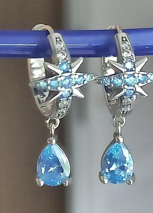 Серьги голубые -925 проба.