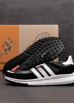 Чоловічі шкіряні літні кросівки , перфорація аdidas retropy black чорні