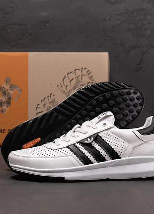 Мужские кожаные летние кроссовки, перфорация adidas retropy white белые