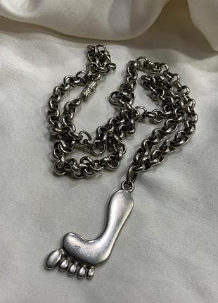 🦶✨ вінтажний масивний ланцюг із підвісом стопа / silver tone foot pendant necklace ✨🦶