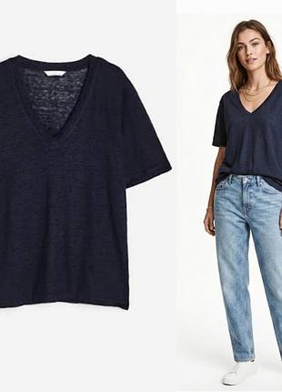 H&m футболка из льняного трикотажа с v-образным вырезом, m/170/96 cm