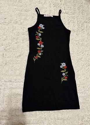 Чорне трикотажне сукня-міні miss selfridge petites з квітковою вишивкою (xs / eur 34)