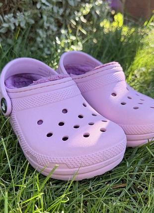 Оригінальні дитячі утеплені крокси, резинові шльопанці crocs classic c3/19/11см