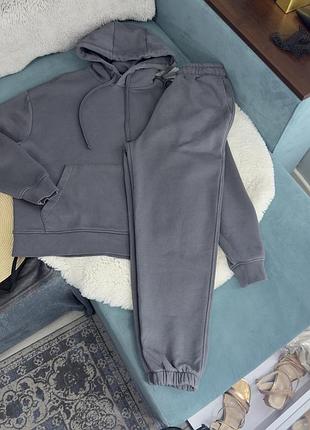 Костюм спортивний графіт zara на флісі худі джогери жіночий м