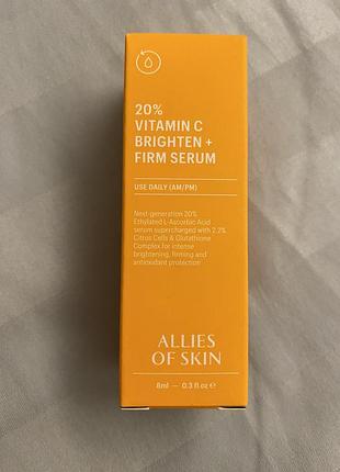 Сироватка з вітаміном с для обличчя allies of skin 20% vitamin c brighten + firm serum