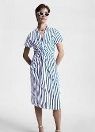 Tommy hilfiger коттоновое платье миди  в полоску