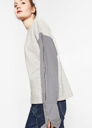 Zara свитшот с рукавами от рубашки серый3 фото