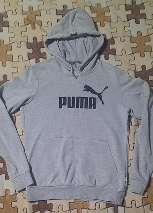 Оригинальное худи puma essentials big logo hoodie серый меланж / женская толстовка кенгуру пума размер s