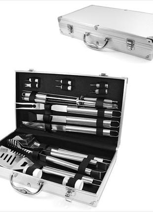 Набір для гриля та барбекю bbq tools set al-10 10 предметів в алюмінієвому кейсі