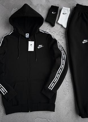 Костюм зимовий спортивний чоловічий зіп худі nike black! зимний спортивный костюм зип худи+штаны с лампасами! трёхнитка на флисе! размеры s-xxl