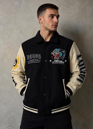 Бомбер куртка чоловіча fsbn varsity jacket (розмір l) з вишивкою та контрастними рукавами