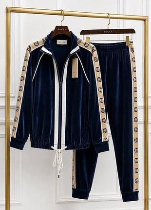 Костюм gucci велюр синій з лампасами