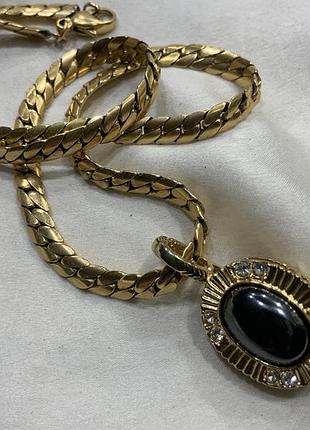 ✨🖤 розкішне  вінтажне кольє з кабошоном гематиту / gold tone hematite oval pendant 🖤✨