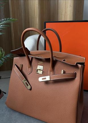 Сумка кожаная birkin 35 см ржа рыжая коричневая премиум качество