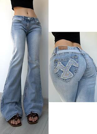 Джинсы 38 т низкая талия посадка голубые с вышивкой клеш flared bootcut 2000ые y2k vintage винтаж